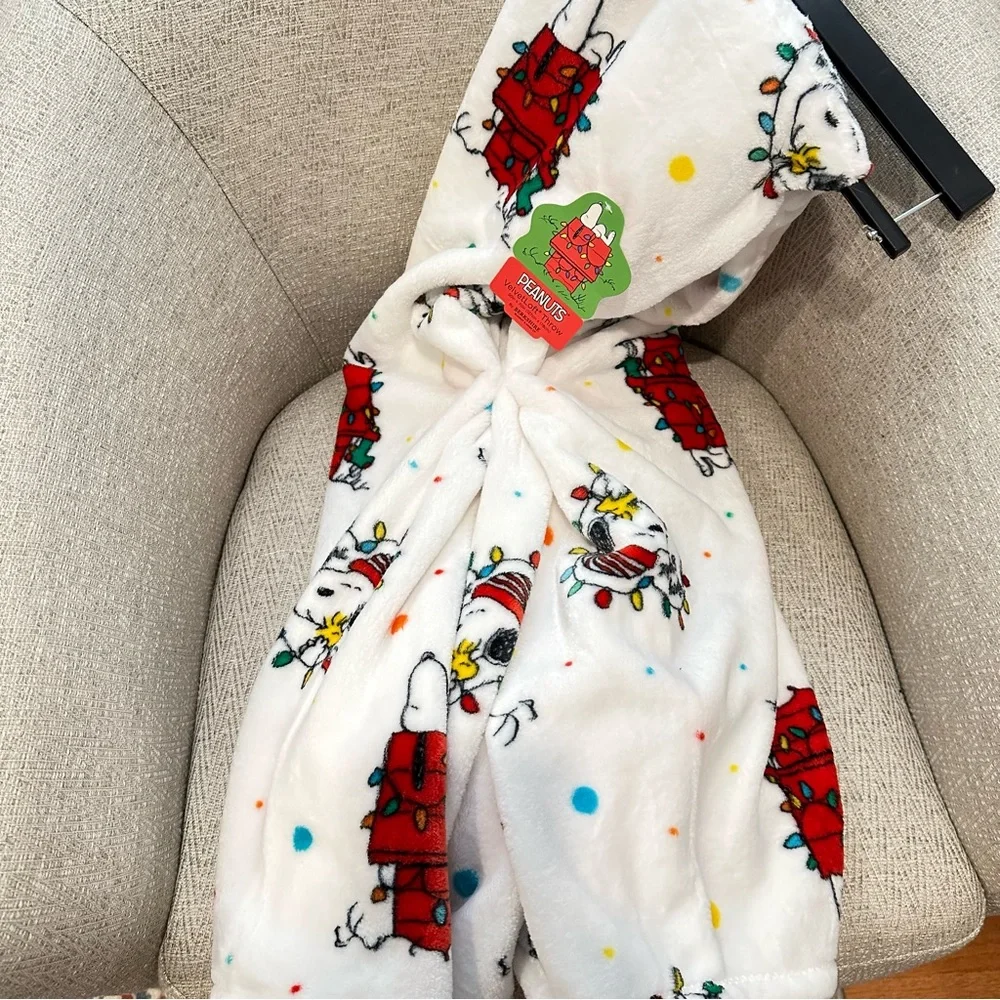 PEANUTS Snoopy Woodstock Christmas Lights Soft Throw Blanket 50